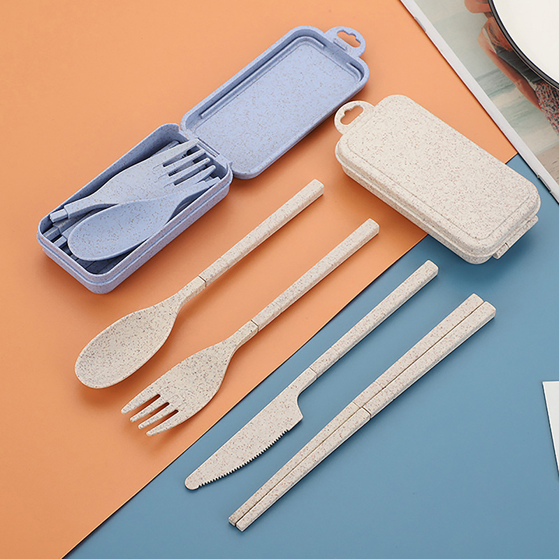 Travel Kitchen Accessories - Przenośny zestaw sztućców ze słomą pszeniczną